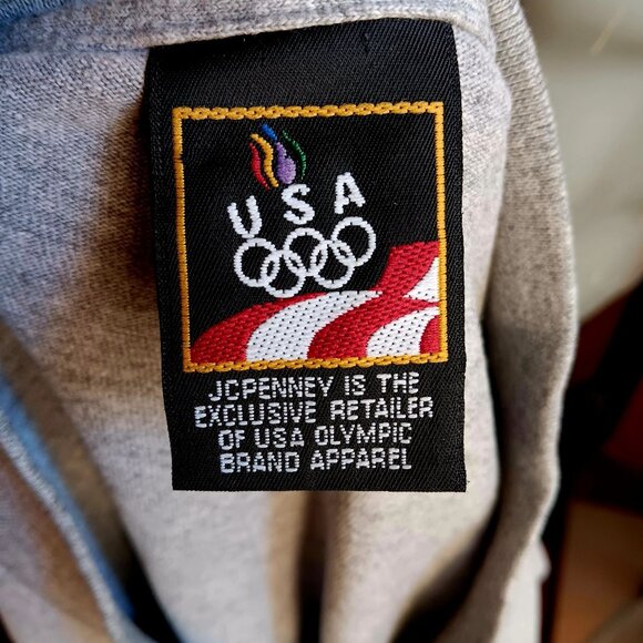 XL Vintage Men's T-shirt USA Olympic Apparel Long-Sleeve Mock Neck Gray Pullover - Picture 5 of 6